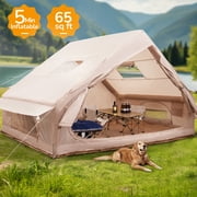Emossie 4-6 Person Inflatable Camping Tent, Glamping Blow up Tent with Hand Pump, PU3000 Waterproof \u0026 Windproof, Easy Setup Cabin Tent with Mesh Windows, Perfect for Family Camping, Emergency Shelter